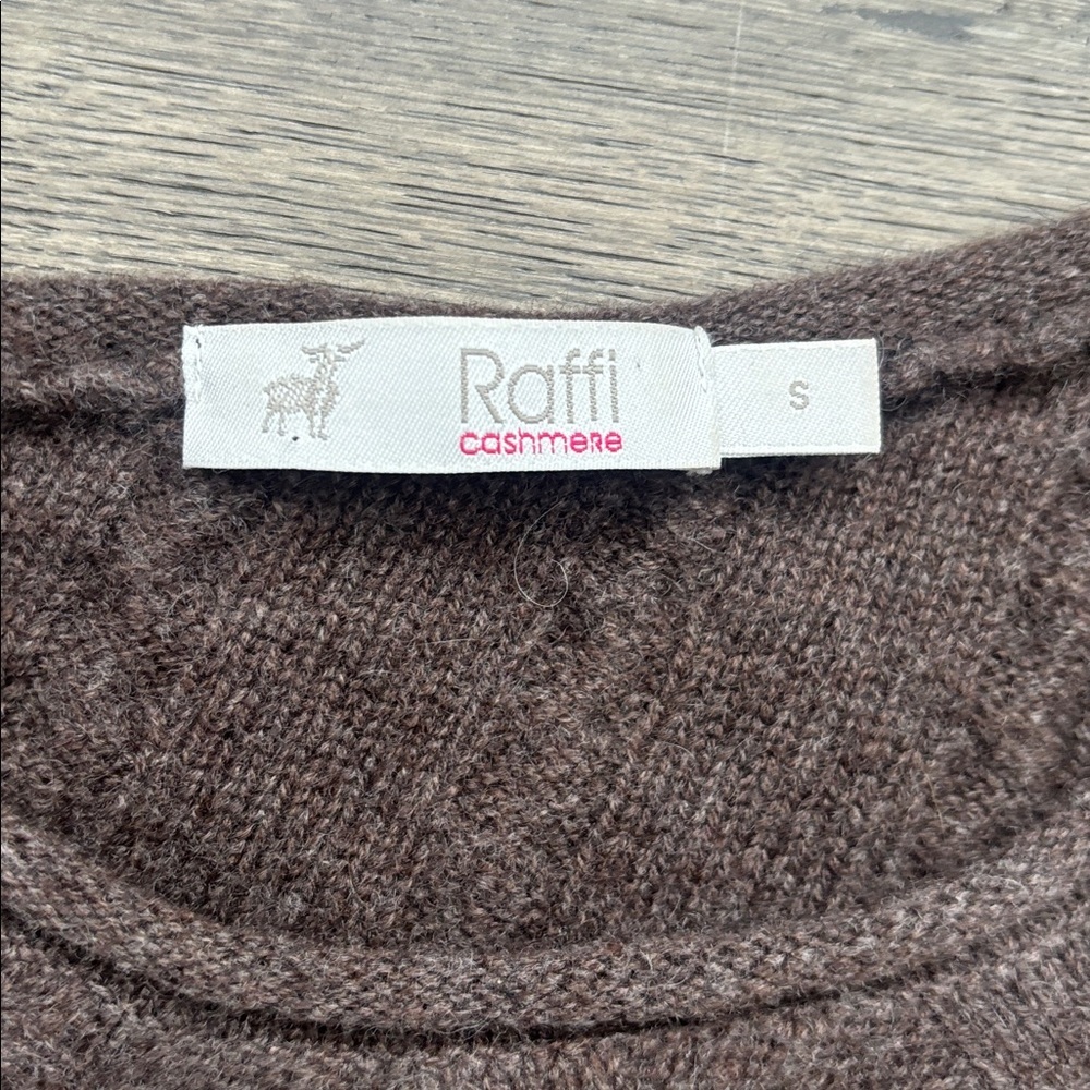 Raffi |100% Cashmere Chocolate Brown Cable Knit Scoop Neck Sweater Fringe Hem SM - Picture 10 of 14